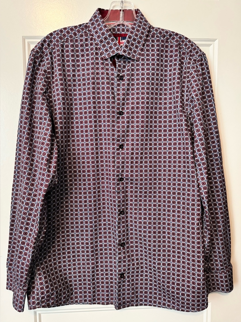 Soul of London Paisley Button Down Shirt 15.5 M Red Blue White Preppy Academia